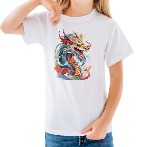 Camiseta Infanto Juvenil Dragao chines Watercolor Arte - Imagem 3