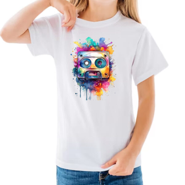 Camiseta Infanto Juvenil Fita K7 Watercolor Arte - Imagem 3