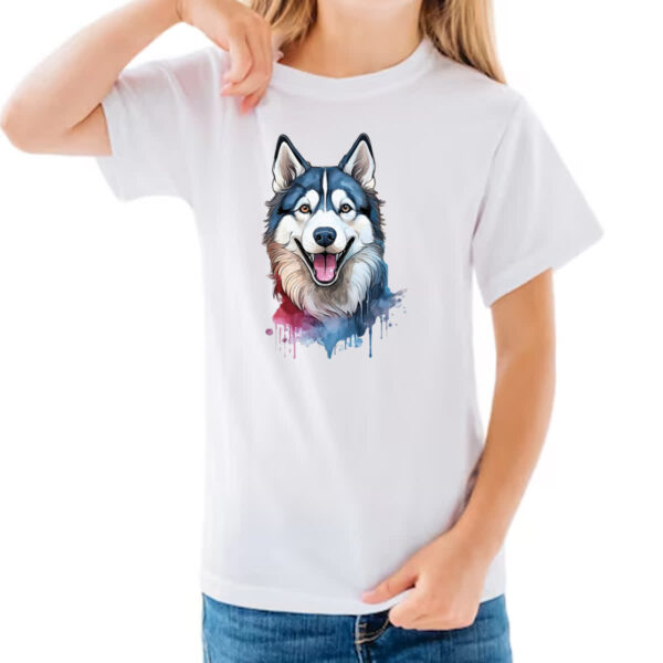 Camiseta Infanto Juvenil Husk Siberiano Watercolor Arte - Imagem 3