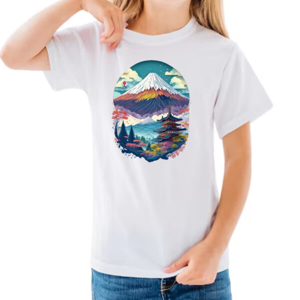 Camiseta Infanto Juvenil Monte Fuji Watercolor Arte - Imagem 3