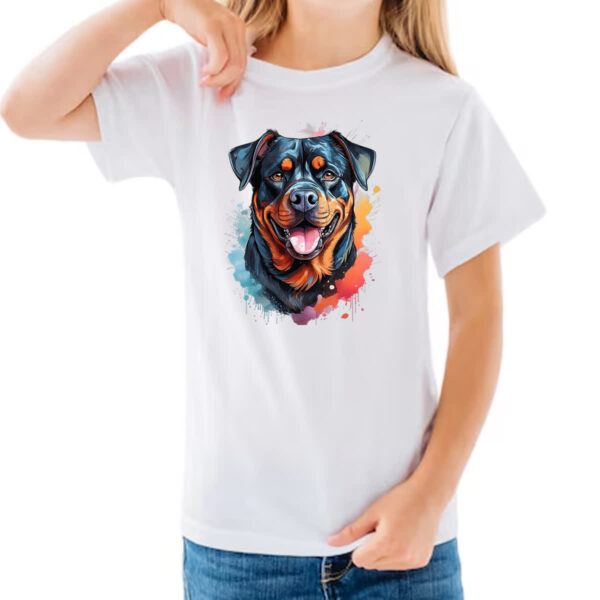 Camiseta Infanto Juvenil Rottweiler Watercolor Arte - Imagem 3