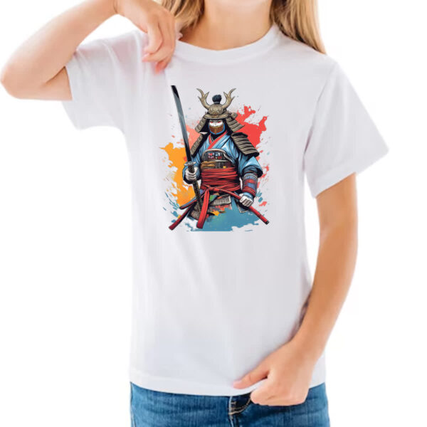 Camiseta Infanto Juvenil Samurai Watercolor Arte - Imagem 3