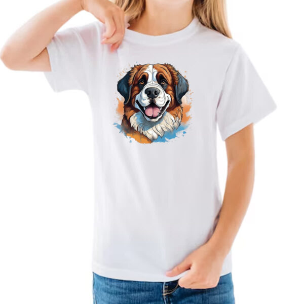 Camiseta Infanto Juvenil Sao Bernado Watercolor Arte - Imagem 3