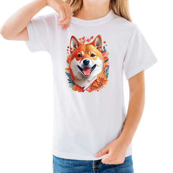Camiseta Infanto Juvenil Shiba Inu Watercolor Arte - Imagem 3