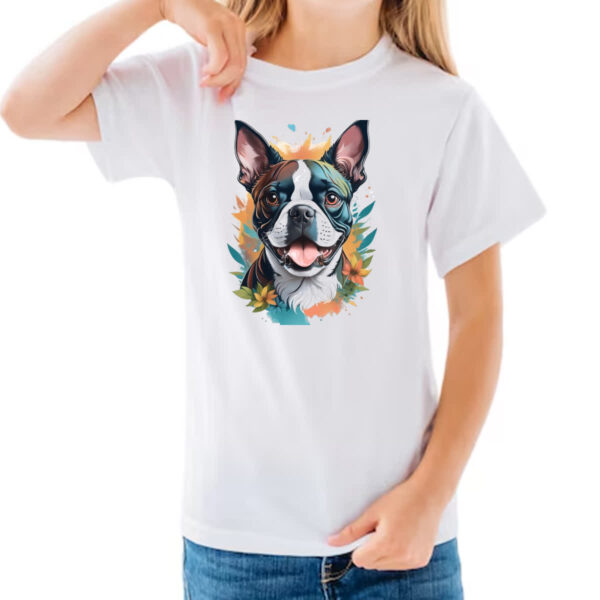 Camiseta Infanto Juvenil Boston Terrier Watercolor Arte - Imagem 3