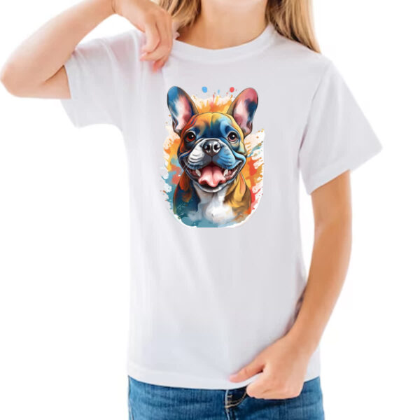 Camiseta Infanto Juvenil Bulldog frances Watercolor Arte - Imagem 3