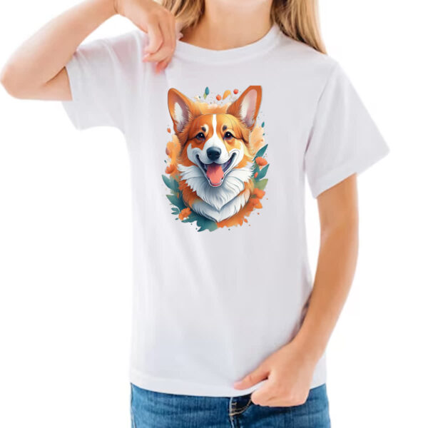 Camiseta Infanto Juvenil Corgi Watercolor Arte - Imagem 3