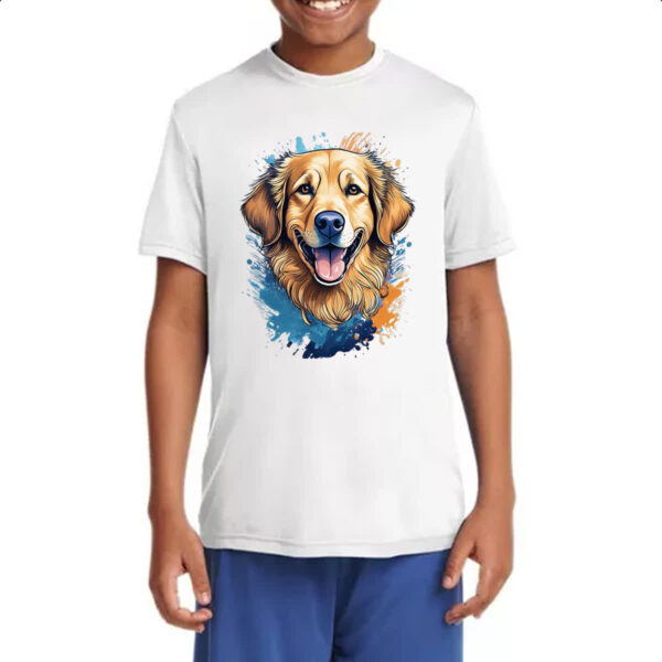 Camiseta Infanto Juvenil Golden Retriever Watercolor Arte - Imagem 4