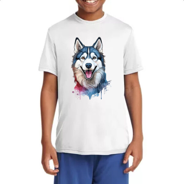 Camiseta Infanto Juvenil Husk Siberiano Watercolor Arte - Imagem 4