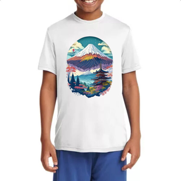 Camiseta Infanto Juvenil Monte Fuji Watercolor Arte - Imagem 4