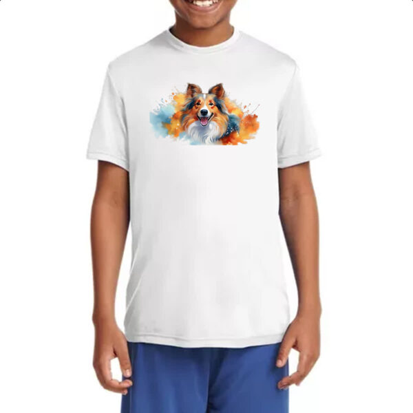 Camiseta Infanto Juvenil Pastor-de-shetland Watercolor Arte - Imagem 4