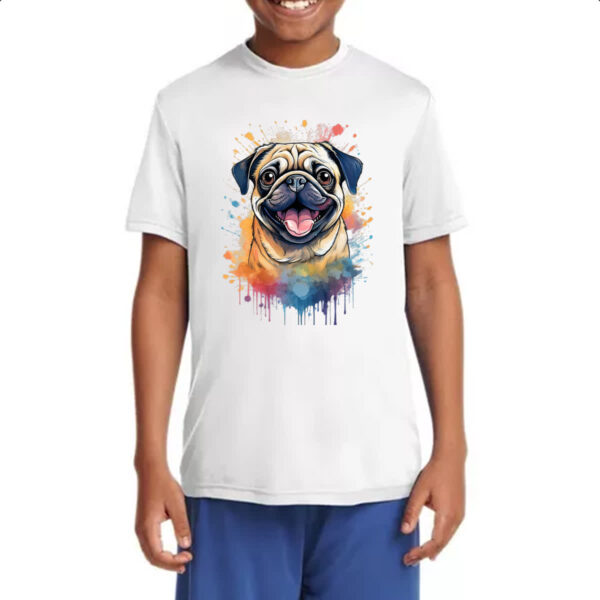 Camiseta Infanto Juvenil Pug Watercolor Arte - Imagem 4