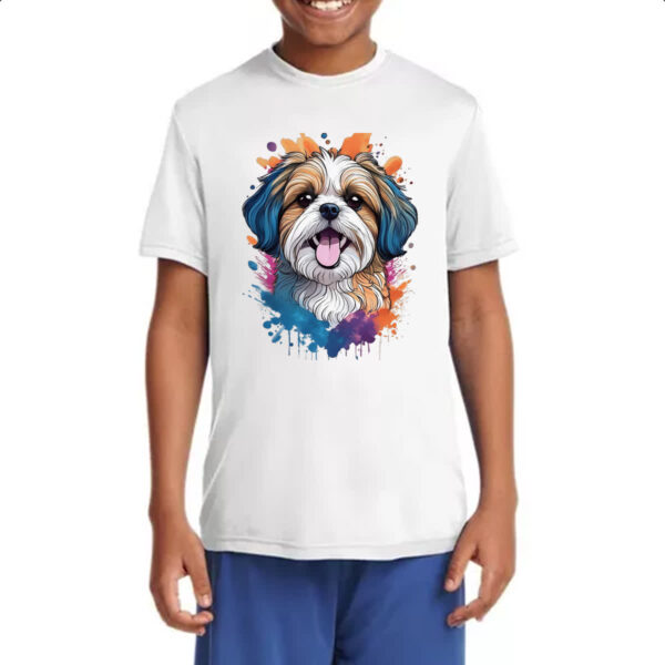 Camiseta Infanto Juvenil Shih Tzu Watercolor Arte - Imagem 4