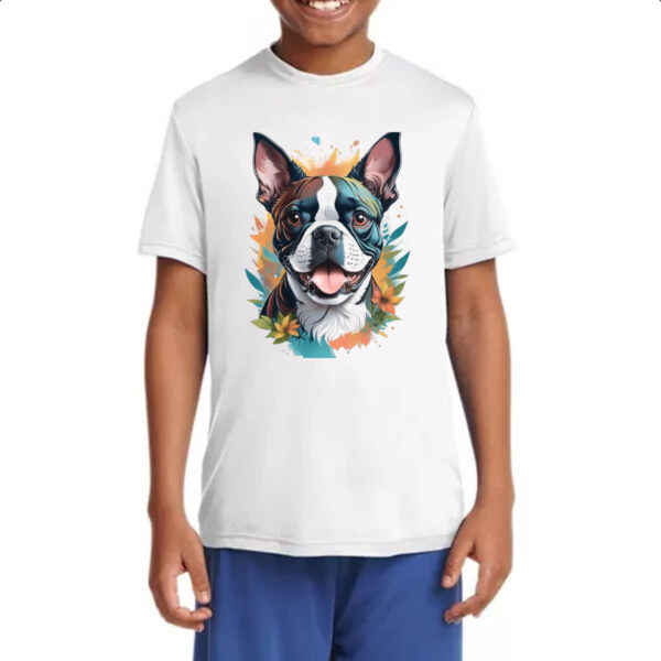 Camiseta Infanto Juvenil Boston Terrier Watercolor Arte - Imagem 4