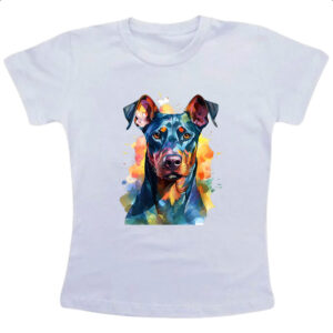 Camiseta Infanto Juvenil Doberman Watercolor Arte