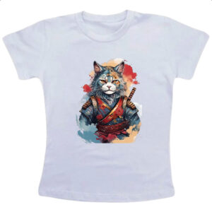 Camiseta Infanto Juvenil Gato samurai Watercolor Arte