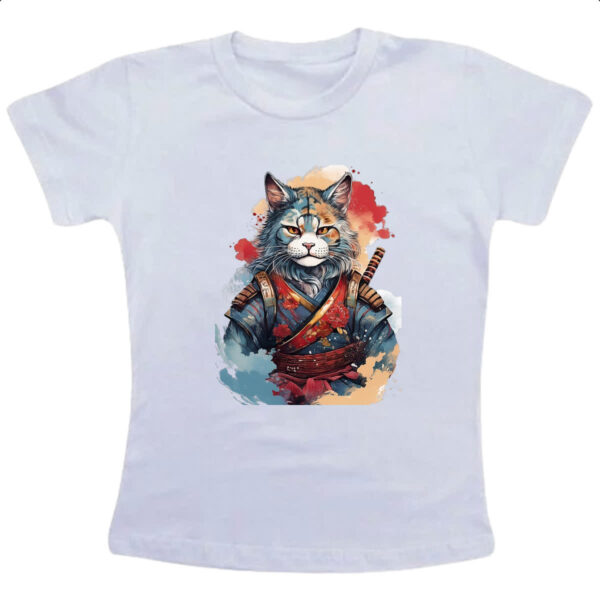 Camiseta Infanto Juvenil Gato samurai Watercolor Arte