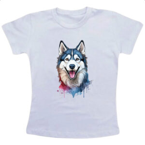 Camiseta Infanto Juvenil Husk Siberiano Watercolor Arte