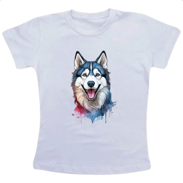 Camiseta Infanto Juvenil Husk Siberiano Watercolor Arte