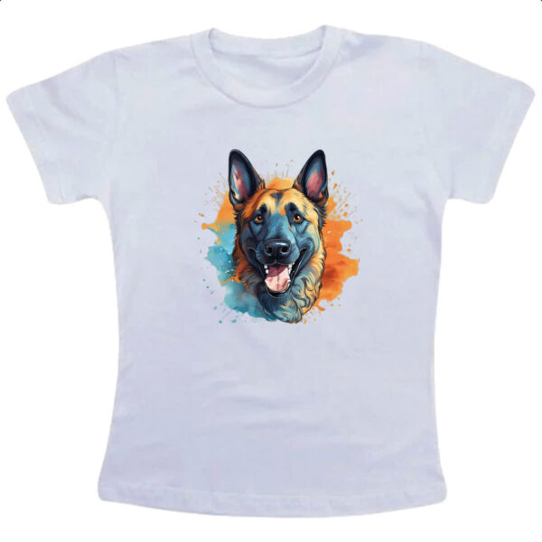 Camiseta Infanto Juvenil Pastor belga Watercolor Arte