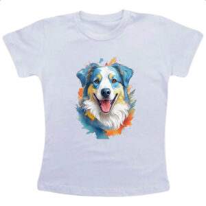 Camiseta Infanto Juvenil Pastor-australiano Watercolor Arte