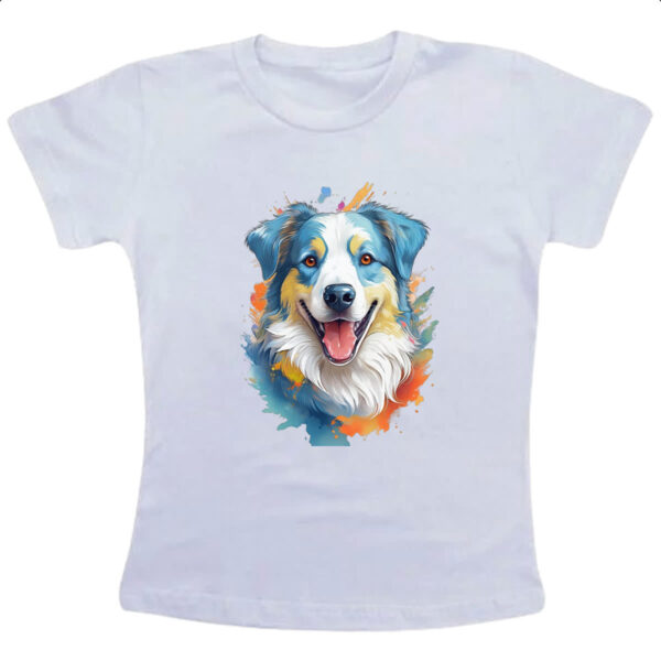 Camiseta Infanto Juvenil Pastor-australiano Watercolor Arte