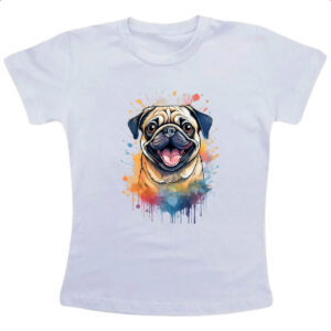 Camiseta Infanto Juvenil Pug Watercolor Arte
