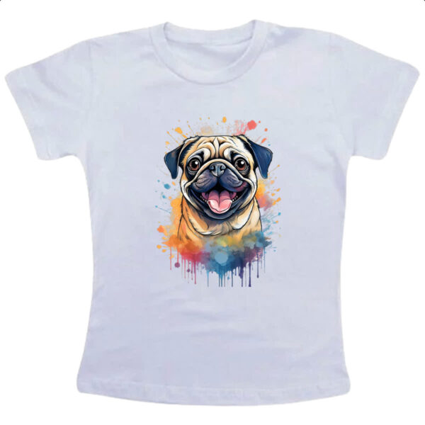 Camiseta Infanto Juvenil Pug Watercolor Arte