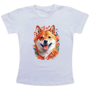 Camiseta Infanto Juvenil Shiba Inu Watercolor Arte