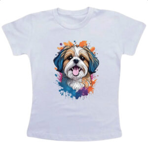 Camiseta Infanto Juvenil Shih Tzu Watercolor Arte