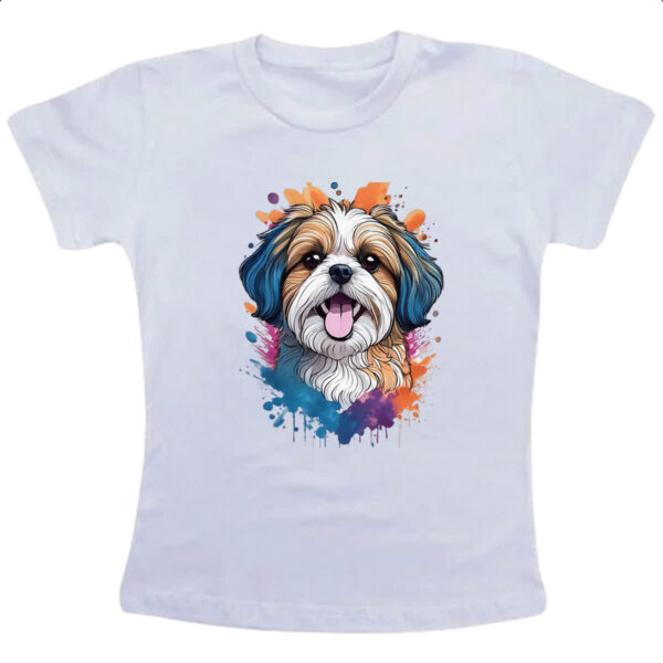 Camiseta Infanto Juvenil Shih Tzu Watercolor Arte