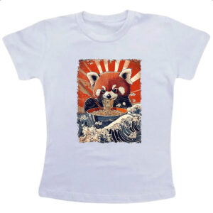Camiseta Infanto Juvenil Panda vermelho comendo Lamen