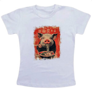 Camiseta Infanto Juvenil Porco comendo Lamen