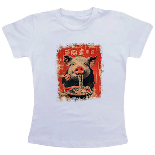 Camiseta Infanto Juvenil Porco comendo Lamen