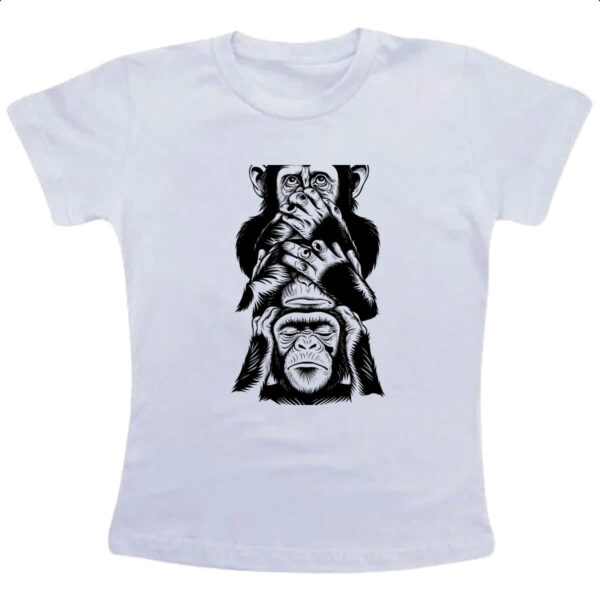 Camiseta Infanto Juvenil 3 macacos sabios chinpanzes