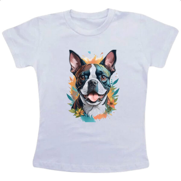 Camiseta Infanto Juvenil Boston Terrier Watercolor Arte