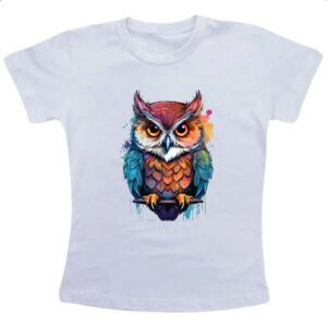 Camiseta Infanto Juvenil Coruja Watercolor Arte