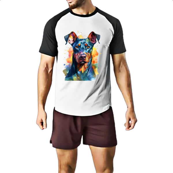 Camiseta Raglan Doberman Watercolor Arte - Imagem 2