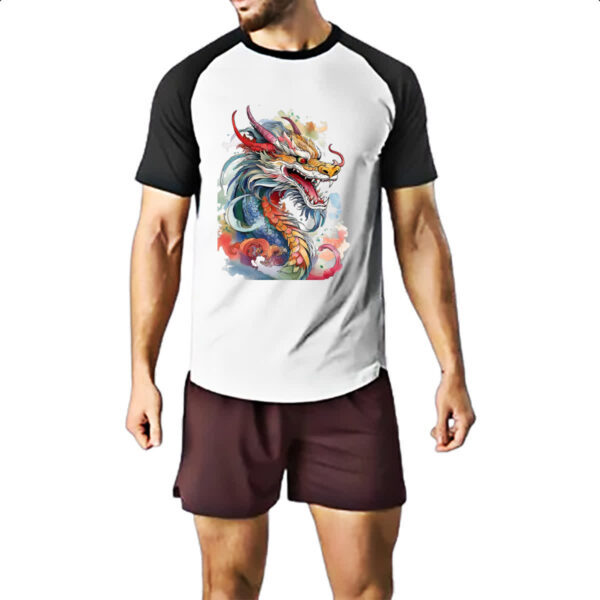 Camiseta Raglan Dragao chines Watercolor Arte - Imagem 2