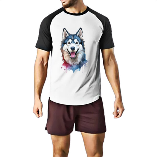 Camiseta Raglan Husk Siberiano Watercolor Arte - Imagem 2