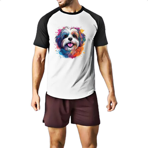 Camiseta Raglan Lhasa apso Watercolor Arte - Imagem 2