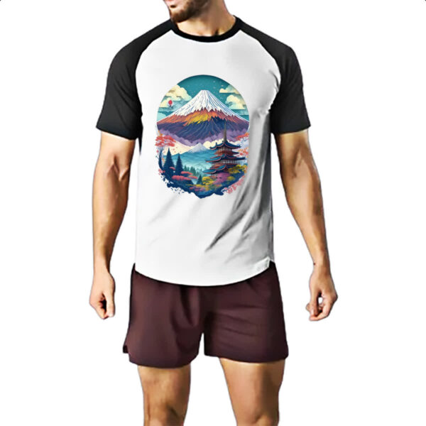 Camiseta Raglan Monte Fuji Watercolor Arte - Imagem 2