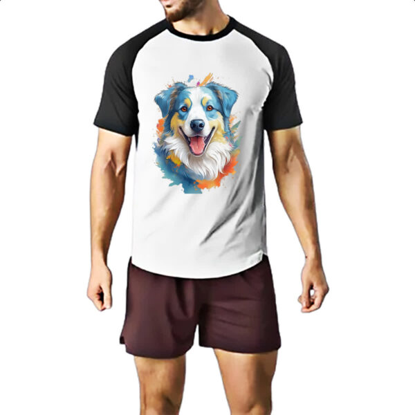 Camiseta Raglan Pastor-australiano Watercolor Arte - Imagem 2