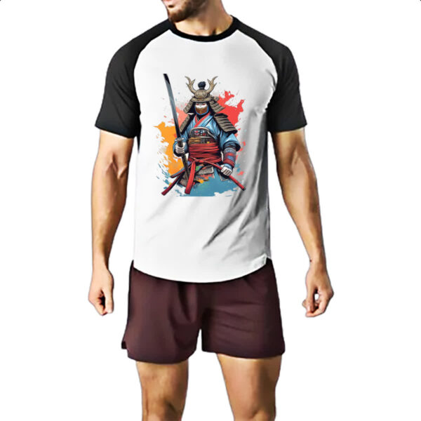 Camiseta Raglan Samurai Watercolor Arte - Imagem 2