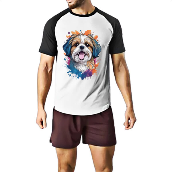 Camiseta Raglan Shih Tzu Watercolor Arte - Imagem 2