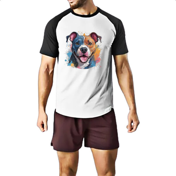 Camiseta Raglan Staffordshire bull terrier Watercolor Arte - Imagem 2