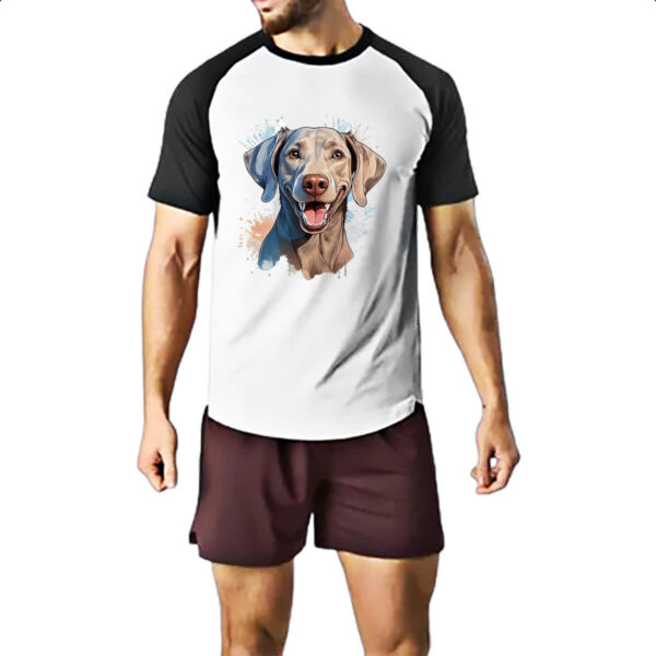 Camiseta Raglan Weimaraner Watercolor Arte - Imagem 2