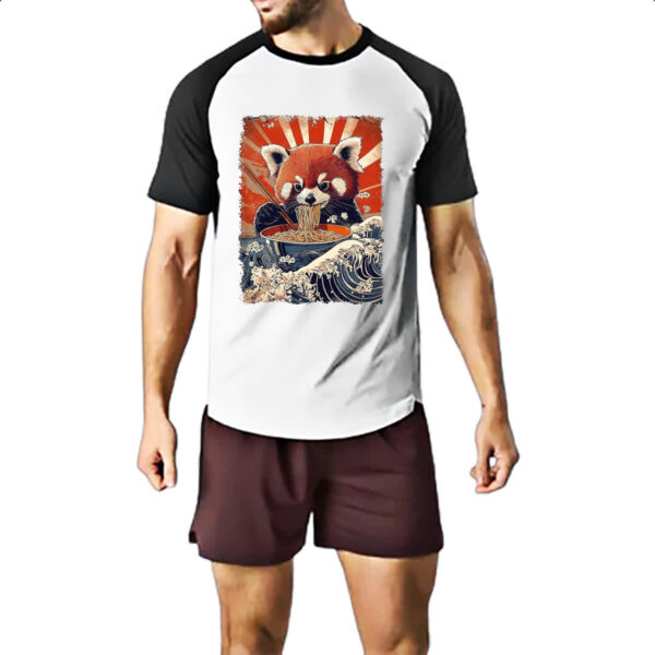 Camiseta Raglan Panda vermelho comendo Lamen - Imagem 2