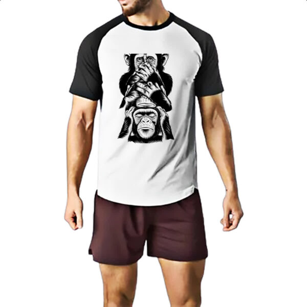 Camiseta Raglan 3 macacos sabios chinpanzes - Imagem 2