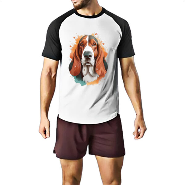 Camiseta Raglan Basset Hound Watercolor Arte - Imagem 2